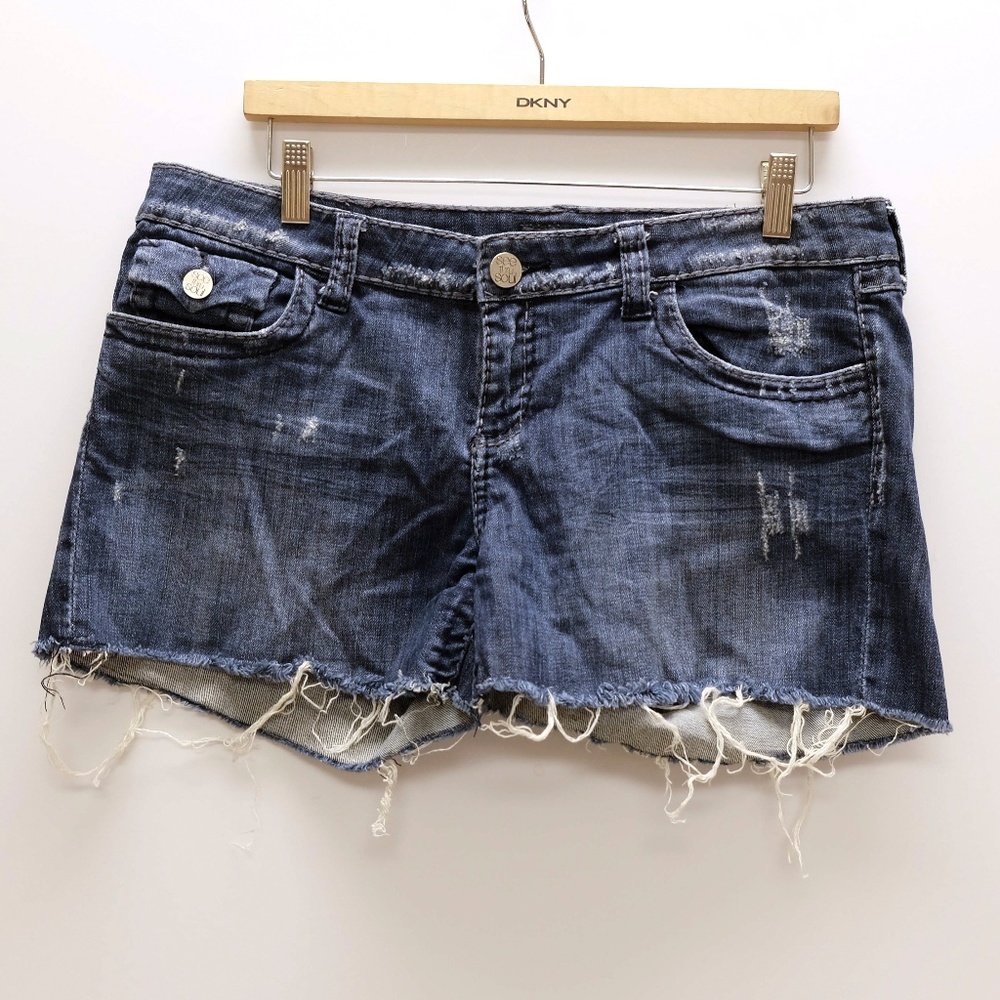 See Thru Soul Cutoff Distressed Jean Shorts, Sz 32
